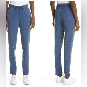 Akris punto Mike Split Hem Crepe Pants Navy‎ Polka Dot Joggers Size 16 NwoT